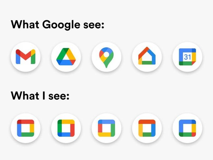 Nouvelles icônes, ce que google voit VS ce que je vois.