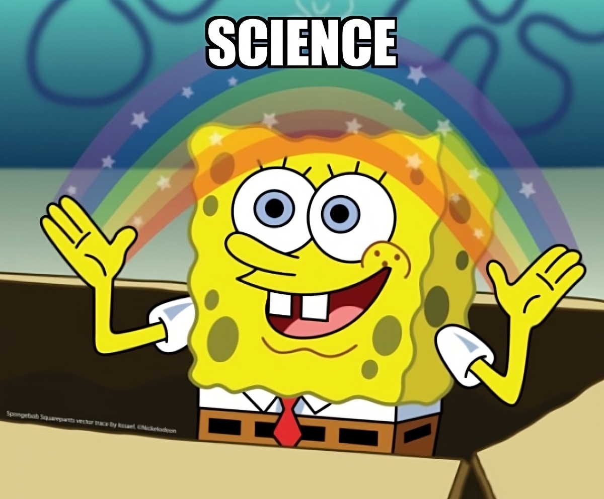 Mème de Bob l’Éponge « science ».