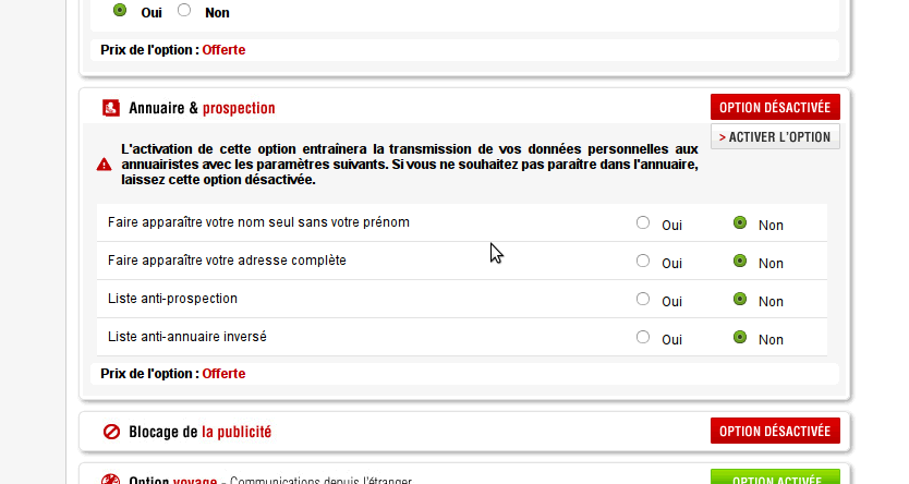 capture d’écran de la page de Free.fr