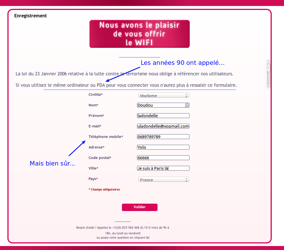 Capture d'écran d'un formulaire désuet