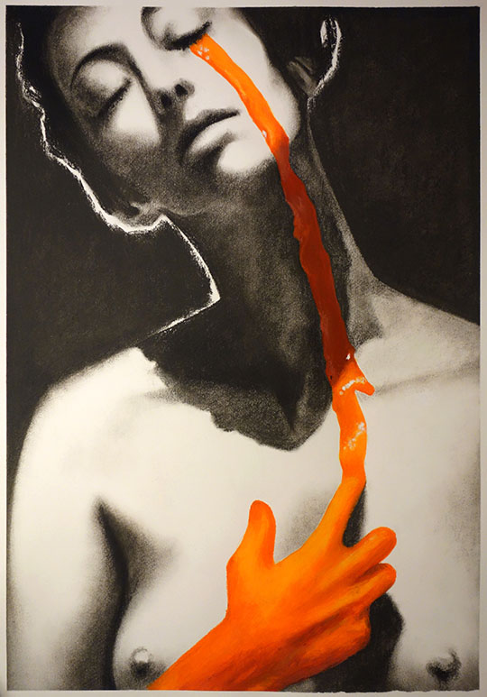 peinture numerique & fusain + acrylique- série Traces - autoportrait - cali rezo -2014